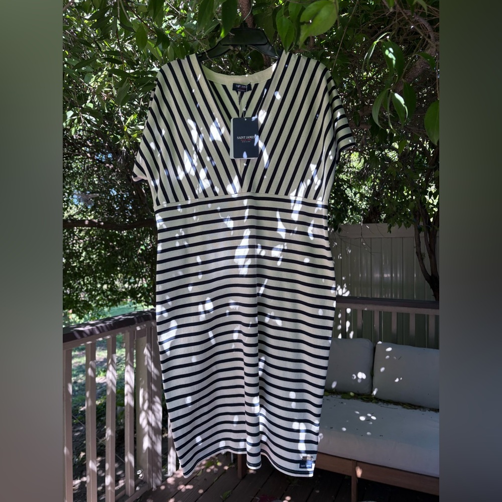 Saint James Black and White Striped Midi Dress